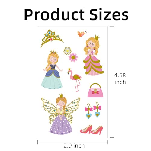 Temporary Tattoos, Waterproof Fake Tattoos Body Art for Kids and Adults, Party Favors and Events, 12-Sheet Pink Princess Dresses Designs