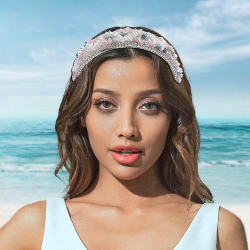 Coxiva Beach Hair Hoops Accessories Shell Stones Headbands Vacation Hairband Rhinestone Headpiece for Women