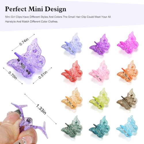 Mini Butterfly Hair Clips, 50 Pcs Glitter Pastel Set
