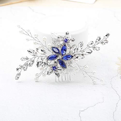 Blue Rhinestone Wedding Hair Comb with Silver Alloy