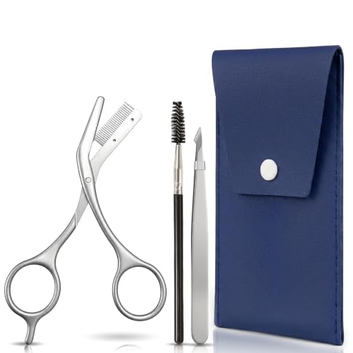 Eyebrow Trimming Scissors with Comb - Professional Grooming Kit, Stainless Steel