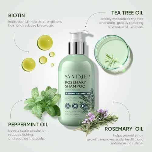 Svvimer Rosemary Hair Growth Shampoo - Thickening Shampoo with Biotin Tea Tree Oil Mint for Hair Loss and Thinning Hair - for Women and Men 11.8 Fl Oz (Pack of 1)