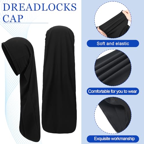 2 Pcs Jumbo Dreadlock Cap Hair Dreads Head Wrap Loc Wraps for Dreads Hair Accessories for Men Women Sleeping(Black,Black,25 Inches)