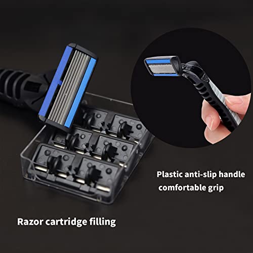 Men's 6-Blade Reusable Razor with 24 Cartridges & Anti-Slip Handle