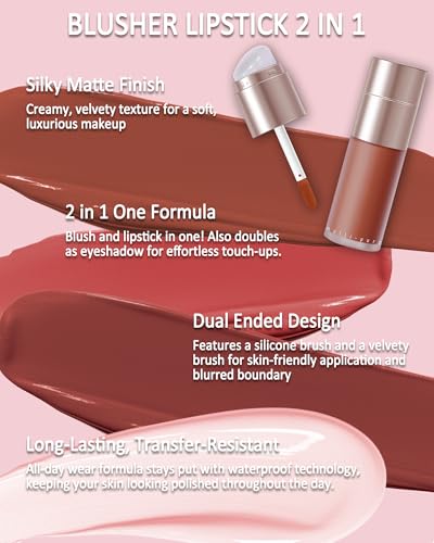 Cream Blush Stick with Silicone Brush – Matte Finish, Cheeks & Lips