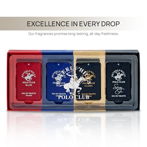 Beverly Hills Polo Club Men's 4-Piece Pocket Spray Set 20ML