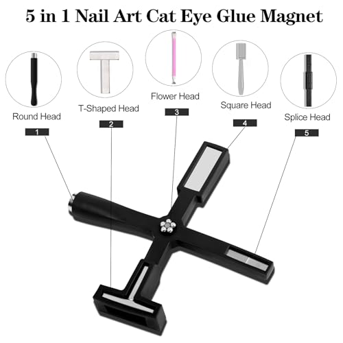 vnjaoi 5 in 1 Nail Magnet Tool, Upgraded Nail Magnet Pens with Silicone Protective Case, Multi-Function Magnet Stick 3D Magnetic Cat Eye Gel Polish Nail Art, for Salon, Studio or Home