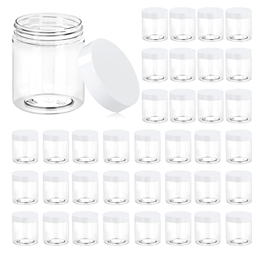 Eternal Moment 36 Pack 8 OZ Clear Plastic Jars with White Screw Lids