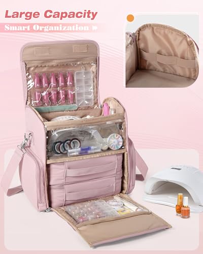 Marscamd Nail Polish Organizer Bag - Holds 70 Bottles, Pink