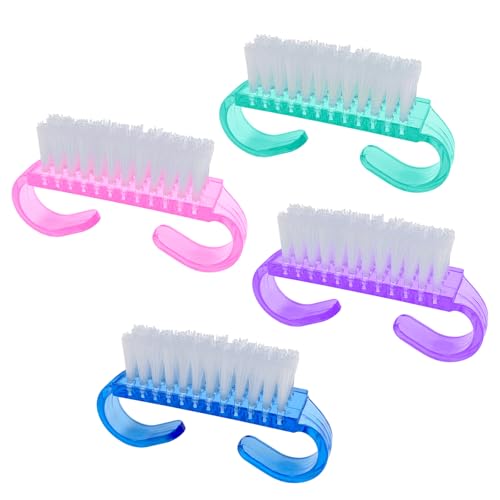4 Pack Handle Grip Nail Brushes - Mini Fingernail & Toe Cleaning Brushes