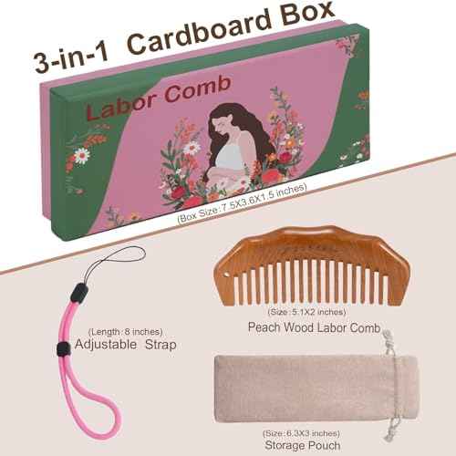 Labor Comb for Pain, Birthing Comb for Labor Pain with Wrist Strip and Gift Box - Peach Wood