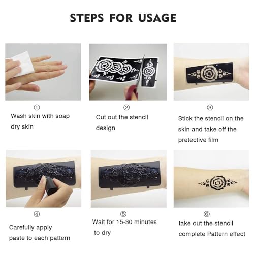 Henna Tattoo Stencils Kit, 14 Sheets Temporary Body Art