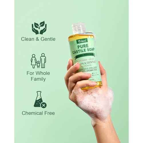 Peppermint Castile Soap Liquid 8 OZ, Made with Certified Organic Oils, Gentle Peppermint Soap for Body Wash, Face, Hands, Dishes, Laundry & More - Vegan & Natural Ingredients Versatile Cleanser