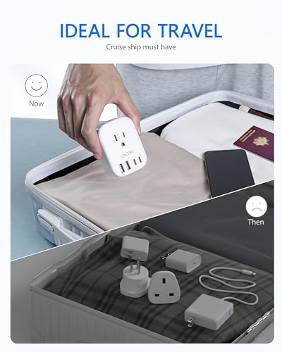 European Travel Plug Adapter, LENCENT International Type-C Foldable Power Plug with 4 Outlets, USB C Charger Adaptor, US to Most of Europe EU Iceland Spain Italy France Germany, Cruise Ship Approved