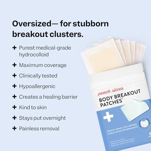 Peach Slices - Body Breakout Patches (6 ct) - Overnight Body Pimple Patches - Hypoallergenic - Flexible & Painless - Cica & Hydrocolloid Bandages - Vegan & Cruelty Free - Korean Skin Care & Beauty