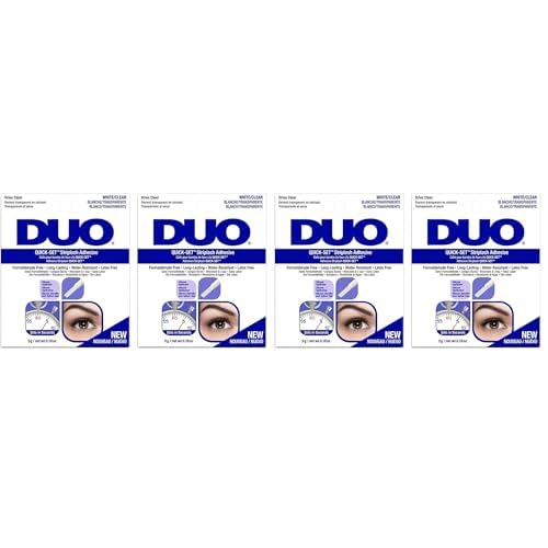 DUO Quick-Set Strong Hold Eyelash Lash Glue - White/Clear,Latex-Free,Waterproof,Fast Drying Strip Lash Adhesive 0.18 oz,(Pack of 4)