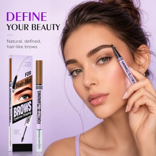 Eyebrow Pen and Brow Gel Duo - Waterproof Microblading Light Brown