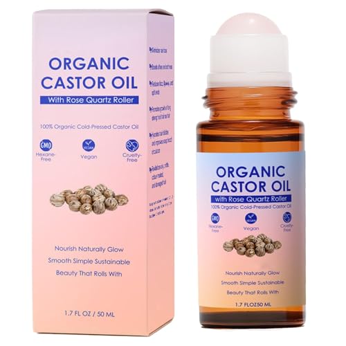 Organic Castor Oil Rose Quartz Roller Ball for Hair & Skin Care