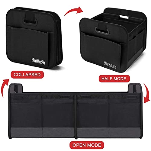 Homeve 2 Pack Trunk Organizer for Car, Reinforced Handles, Collapsible Multi-Compartment Car Organizers, Foldable and Waterproof, 600D Oxford Polyester, Suitable for Any Car, SUV, Mini-Van, Black