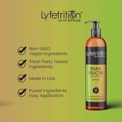 Lyfetrition Snail Mucin 98% Power Repairing Serum with Hyaluronic Acid & Aloe Vera, Skin Repair Serum, Moisturizing Serum Essence for Soothing, Reducing Fine Lines Deep Nourishing (12 Fl Oz)