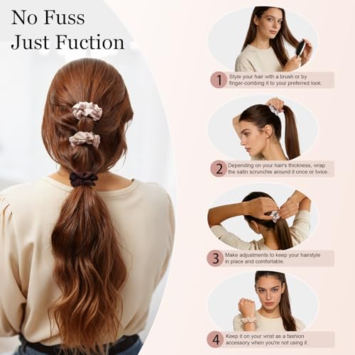 Seven Style Small-Neutral Ultra-Petite Satin Scrunchies 8PCS No Damage Hair Ties