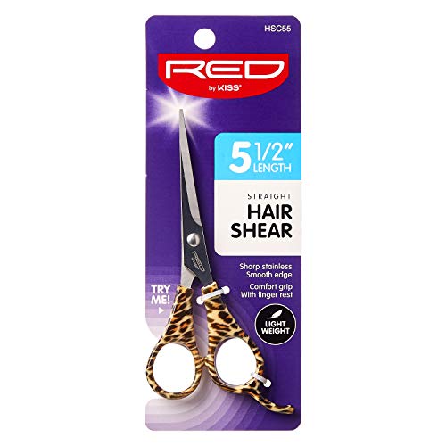 Red by Kiss Straight Hair Cut Shear, Ergonomic Design, Light Weight (Hair Shear, 5.5") No Extra Maintenance Needed