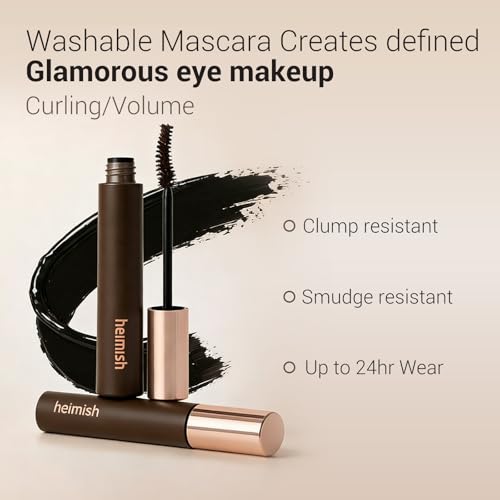 HEIMISH Dailism Smudge Stop Mascara 0.32oz/9g - Curling & Lengthening, Long-lasting, Waterproof, Smudge-proof, Non-Clumping, Washable Cleansing Korean Mascara - Black Curling