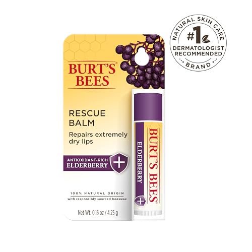 Burt's Bees Rescue Balm Elderberry Lip Balm, With Antioxidant-Rich Elderberry, Tint-Free, Natural Origin Lip Care, 1 Tube, 0.15 oz.