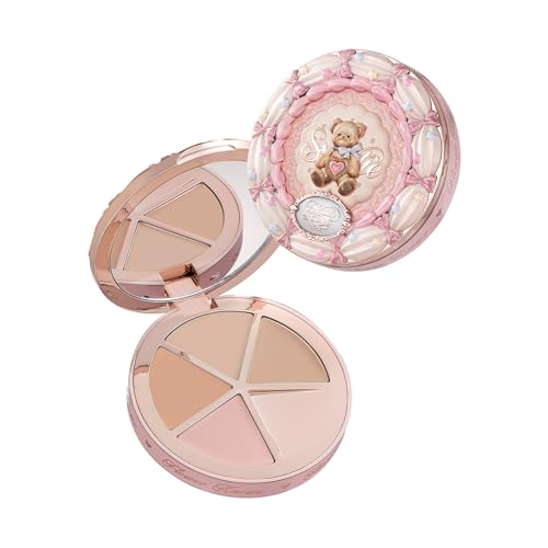 Flower Knows The Sweetie Bear 4-Color Concealer Palette,Highlihter Correct Contour Face Maekup,Blendable,High-Coverage & Crease-proof,Buildable All-Day Wear Compact,0.23 Oz(01 Strawberry Chocolate)