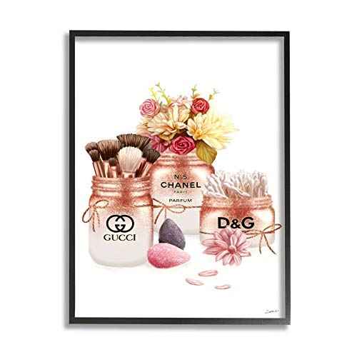 Stupell Industries Fashion Cosmetic Jars and Floral Bouquet Ziwei Li Black Framed Wall Art, 16 x 20