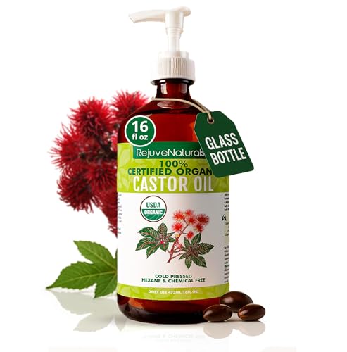 RejuveNaturals Organic Castor Oil 16oz Cold Pressed Unscented USDA Certified Organic