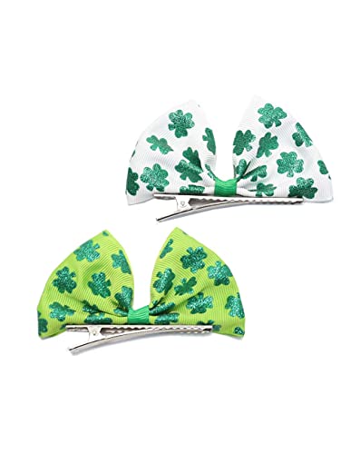 St. Patrick Bow Hair Clips Hairpin Grosgrain Ribbon Bows Holiday Barrettes JHSP07 (2 Pcs-Set A)