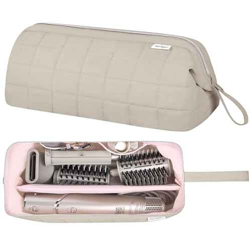 Hair Tools Travel Bag Organizer for Dyson Airwrap Case Holder Shark Hair Dryer Flex Style Airstraight Brush Revlon Attachments Carrying Case Flat Curling Iron Bags (Camel)