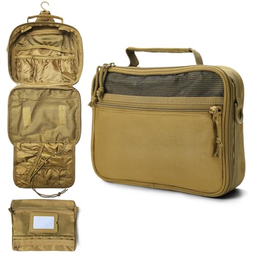 Men's Tactical Toiletry Bag - Lightweight Travel Dopp Kit, Khaki