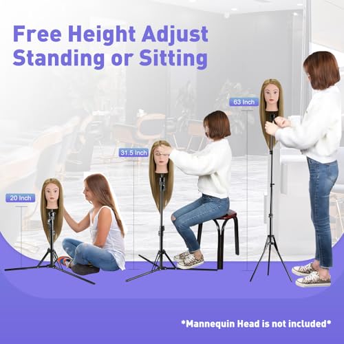 Neverland Beauty & Health 63 Inch Wig Stand Tripod,Metal Adjustable Mannequin Foldable Head Stand with Set for Cosmetology Hairdressing Training