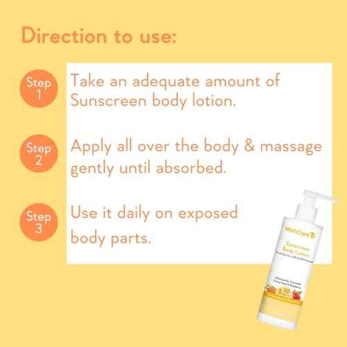 WishCare Sunscreen Body Lotion with SPF 50 PA+++ - Broad Spectrum UVA & UVB Protection, No White Cast, Enriched with Carrot Seed & Raspberry - Body Sunscreen Lotion 200ml