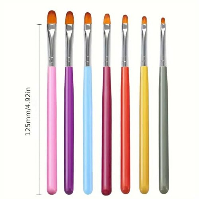 7Pc Gel Nail Brush Set, Oval Shaped for Builder & Sculpting