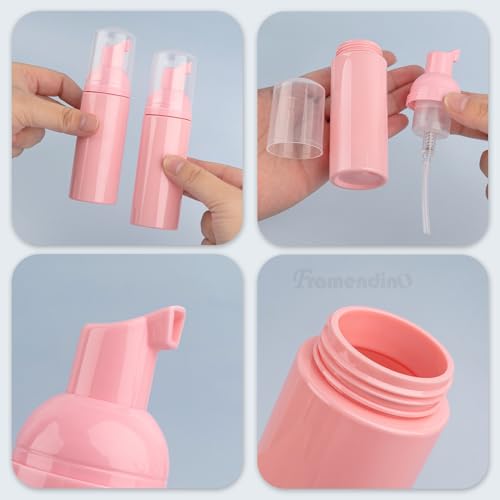 Framendino, 12 Pack Pink Empty Foam Pump Bottles 2 Oz Travel Foaming Soap Dispenser Bottle for Hand Lash Cleanser