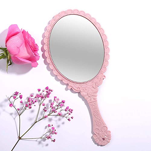 Handheld Mirror with Handle, 10in Vintage Compact Makeup Mirror