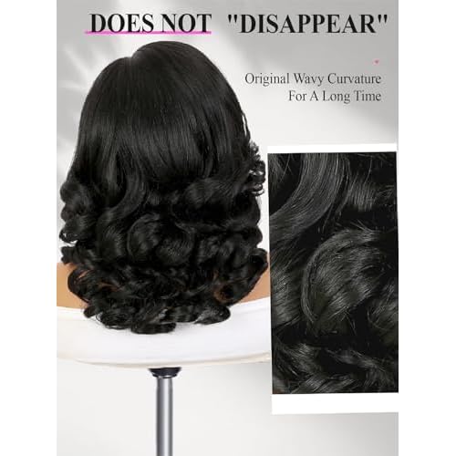 WIGER Short Lace Front Wig Pre Plucked Curly Bob Wig for Women Natural Lace Hairline Loose Wave Synthetic Wig for Daily Party Halloween (Nature Black)