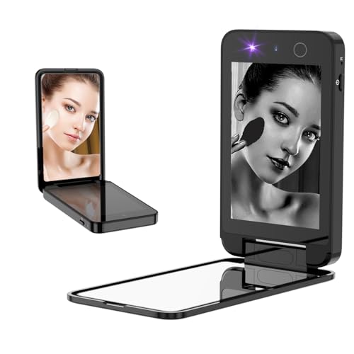 DESCHEN 2500mAh Rechargeable UV Camera UV Mirror for Sunscreen Test, 4 Inch Portable Double-Sided Travel Smart UV Lens Compact Detection Makeup Sunscreen Testing Camera Mirror, Skin Sun Protection
