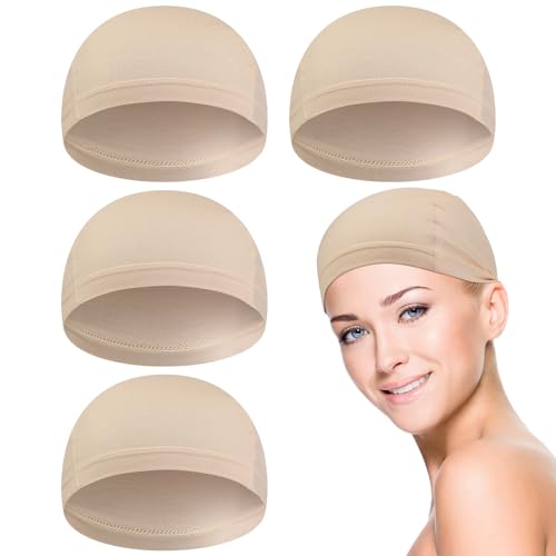 4 Pcs Bamboo Fiber Wig Cap Bamboo Wig Liner Cap for Women Hairloss Elastic Breathable Bald Cap Under Wigs (Beige)