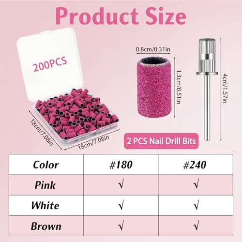 Nail Drill Sanding Bands 200Pcs Fine Grit Pink for Manicure & Pedicure - Variation: 180 Fine