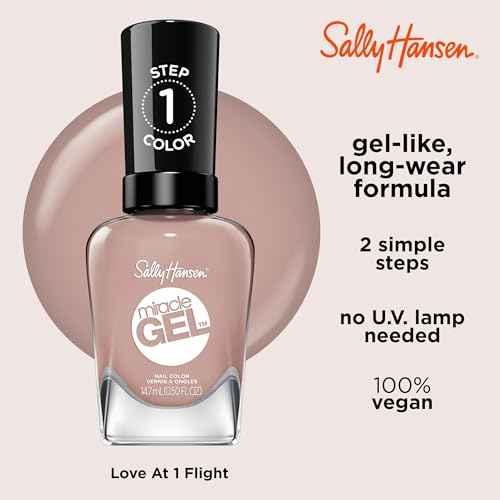 Sally Hansen Miracle Gel Salon Quality Nail Polish | Gel-Like Formula, Two-Step System, No UV Light Needed, Long Lasting | Opaque | 235 Love at First Flight | Muave Nude Nail Polish