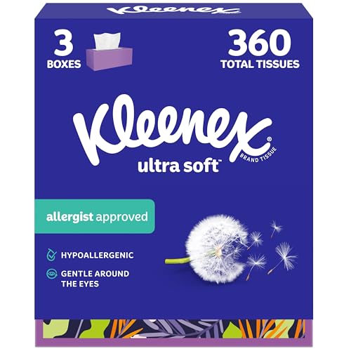 Kleenex Ultra Soft Facial Tissues, 3 Flat Boxes, 360 Total