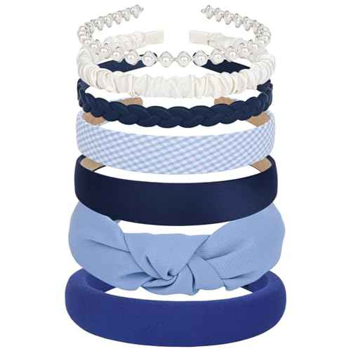 LYroo Headbands for Women Girls Blue Cute Knotted Headband Head Bands for Women's Hair Non Slip Trendy Thick or Thin Headbands Fashion Hair Accessories£¨7PCS£©