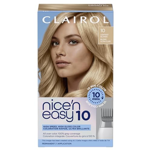 Clairol Nice'N Easy 10 Permanent Hair Dye Lightest Blonde 1 Count, Fast 10-Minute Color