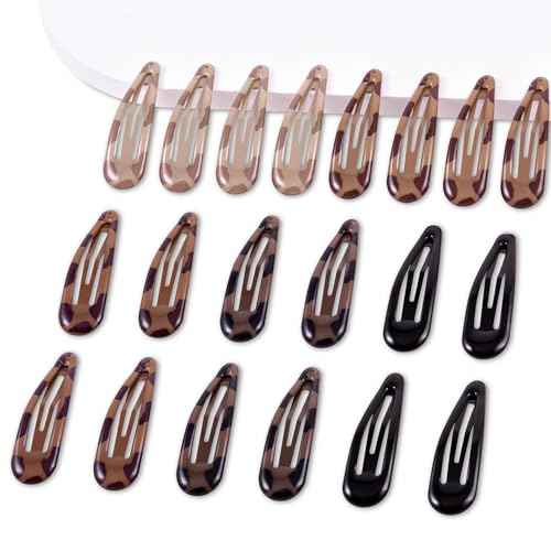 20 PCS Metal Snap Hair Clips Water Drop No Slip Barrettes for Women Bright Small Hair Clips For Thick And Thin Fine Hair,Black Tortoiseshell,1.97 x 0.5 In.