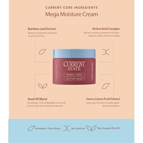 CURRENT STATE Bamboo + Amino Mega Moisturizer Face Cream - Deeply Nourishing Barrier Cream for Dry, Flaky Skin- Ultimate Replenishing Face Moisturizer with Superior Plant Oils, 1.7 oz.