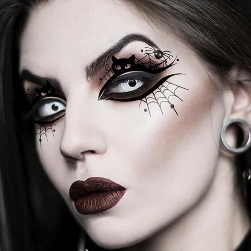 24pcs Halloween Face Temporary Tattoo, Upper & Lower Lash Designs Waterproof Fake Tattoos Stickers with Spooky Motifs for Men & Women Stage & Festive Looks & Cosplay Party Realistic Face Makeup